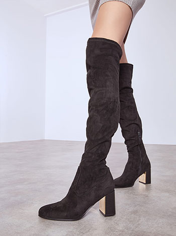 Μπότα ψηλοτάκουνη με σουέντ όψη σε μαύρο