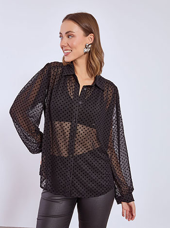 Shirt polka dot semi sheer in black