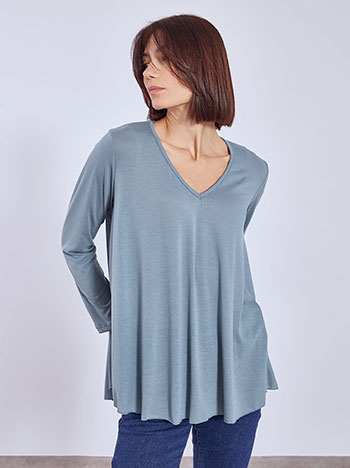 Μπλούζα με καμπύλη στο τελείωμα σε μπλε ραφ