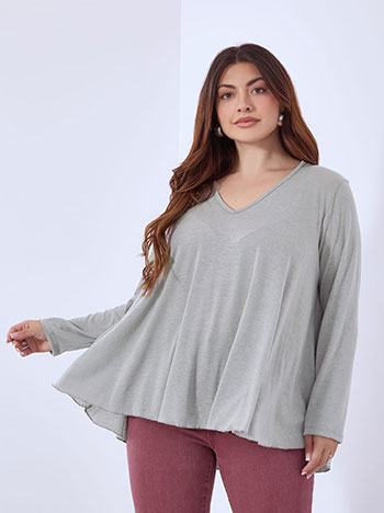 Μπλούζα με καμπύλη στο τελείωμα σε γκρι ανοιχτό