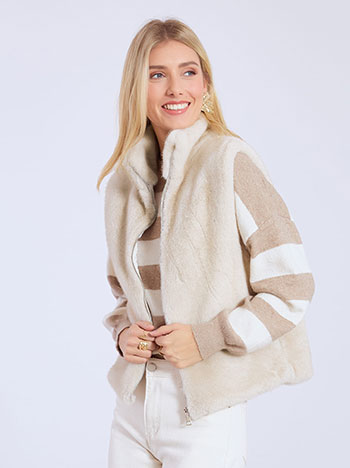 Γιλέκο με γούνα αμάνικο σε μπεζ