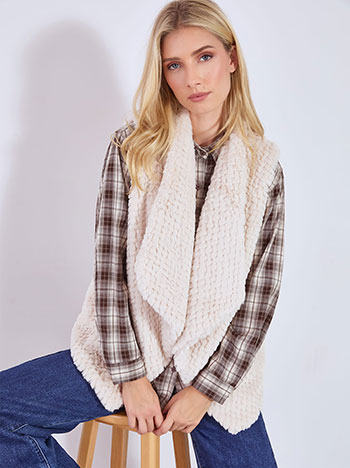 Γιλέκο ασύμμετρο με γούνα σε μπεζ