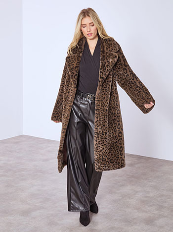 Fur leopard with detachable belt in brown