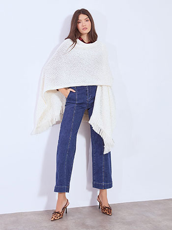 Cape knitted with sequins in light beige