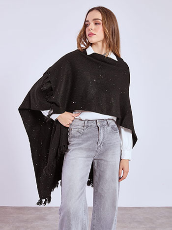 Cape metallic with sequins and wool in black