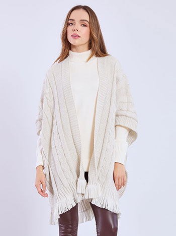 Cape with metallic details and wool in light beige