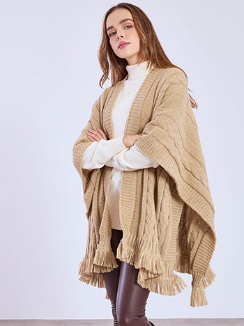 Κάπα με μεταλλιζέ λεπτομέρειες με μαλλί σε μπεζ σκούρο