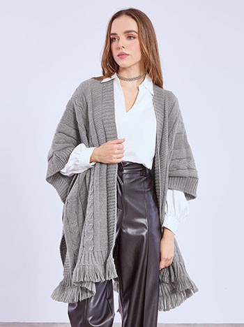 Κάπα με μεταλλιζέ λεπτομέρειες με μαλλί σε γκρι