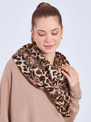 Scarf leopard with paisley details in brown