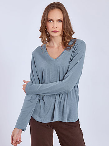 Μπλούζα με καμπύλη στο τελείωμα σε μπλε ραφ