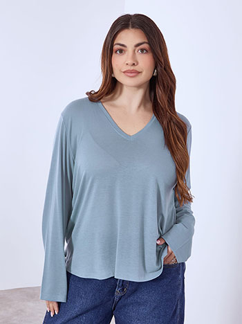 Μπλούζα με καμπύλη στο τελείωμα σε μπλε ραφ