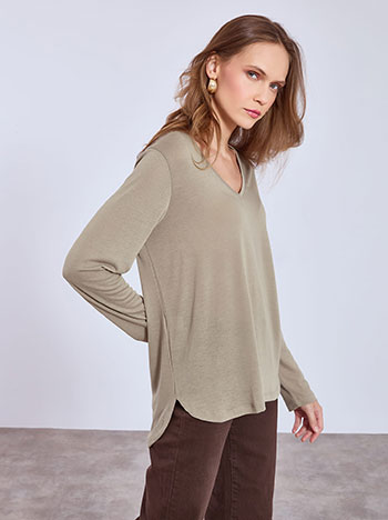 Μπλούζα με καμπύλη στο τελείωμα σε μπεζ