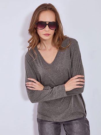 Μπλούζα με καμπύλη στο τελείωμα σε γκρι σκούρο