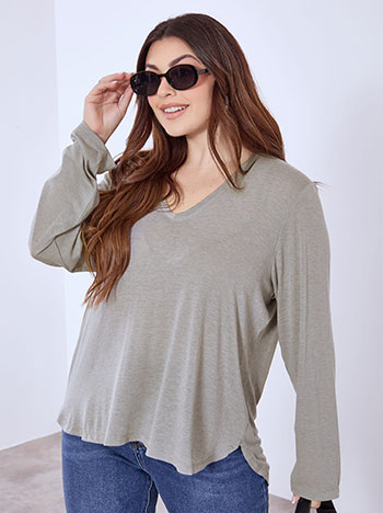 Μπλούζα με καμπύλη στο τελείωμα σε γκρι ανοιχτό