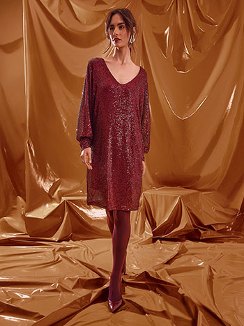 Φόρεμα μίντι με παγιέτες σε μπορντό