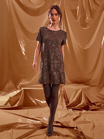 Dress with sequined bows in brown