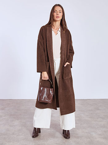 Coat long fluffy in brown