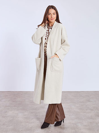 Παλτό μακρύ χνουδωτό σε μπεζ