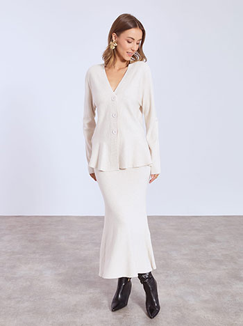 Σετ πλεκτό με ζακέτα και φούστα σε μπεζ