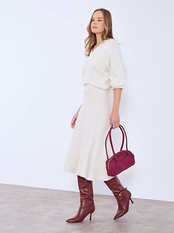 Φούστα πλεκτή μίντι σε μπεζ