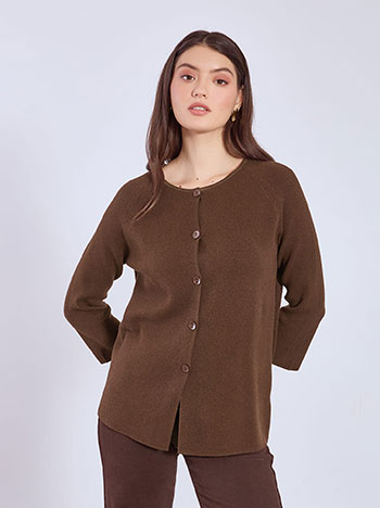 Cardigan with scoop neckline in brown