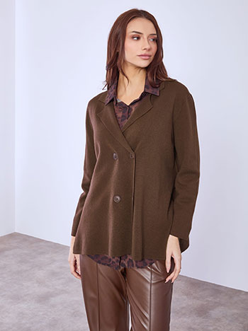 Cardigan with side slits in dark brown