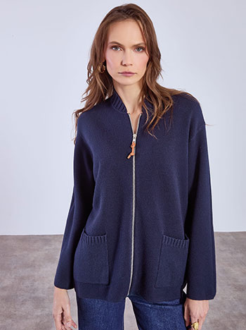 Cardigan monochrome with pockets in dark blue