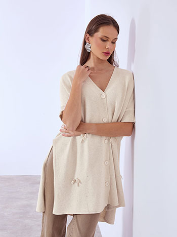 Cardigan long with strass and bows in beige