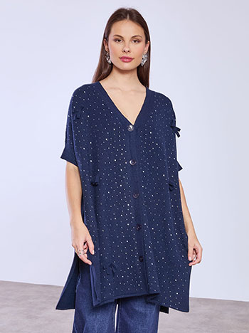 Cardigan long with strass and bows in dark blue