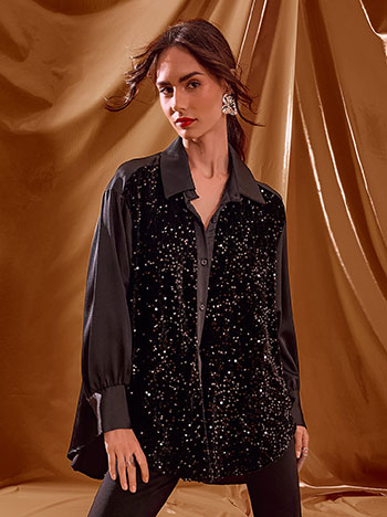 Shirt with contrast fabric in black