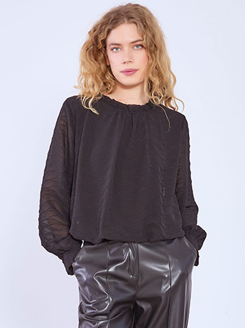 Top with ruffled neckline in black