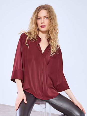 Top asymmetric with pleat in wine red