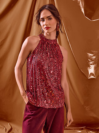 Top sleeveless with sequins in wine red