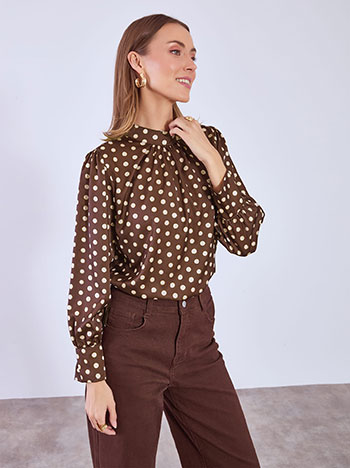 Top satin with metallic polka dot in brown