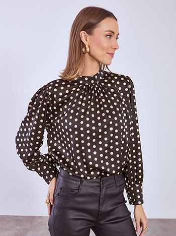 Top satin with metallic polka dot in black