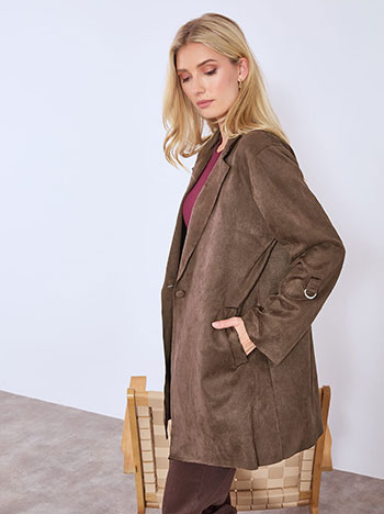 Coat long suede like in brown