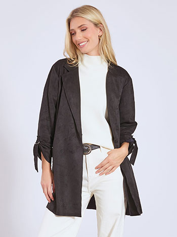 Coat long suede like in black