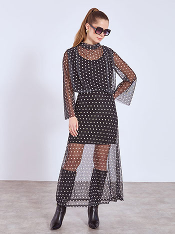 Φούστα πουά με διαφάνεια σε μαύρο