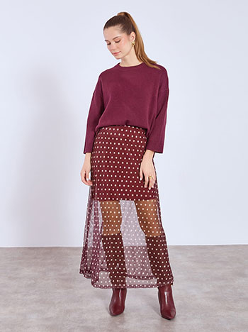 Φούστα πουά με διαφάνεια σε μπορντό