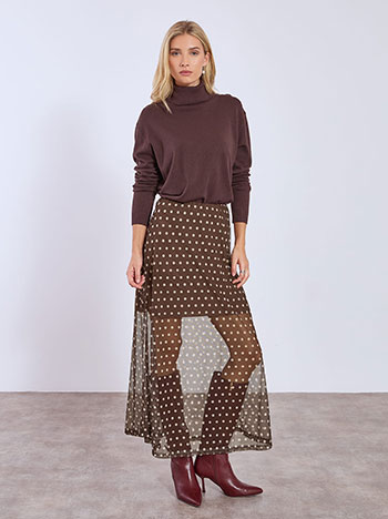 Φούστα πουά με διαφάνεια σε καφέ σκούρο