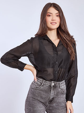 Shirt semi sheer in black