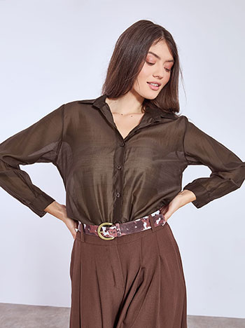 Πουκάμισο ημιδιάφανο σε καφέ σκούρο