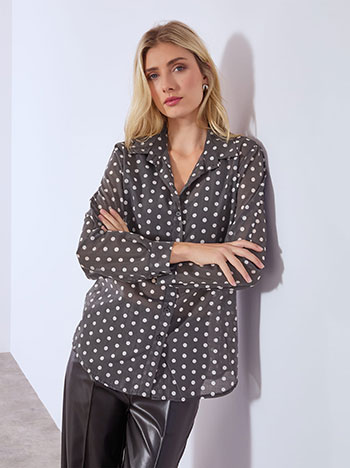 Πουκάμισο πουά ημιδιάφανο σε γκρι σκούρο