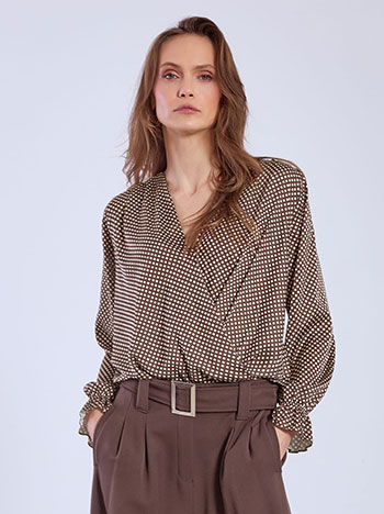 Top wrap front polka dot in brown