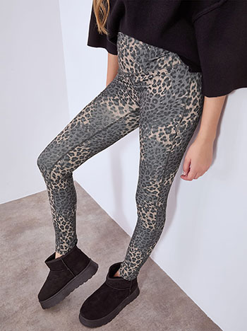 Leggings leopard with strass in dark grey