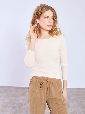Sweater with rolled up neckline in beige