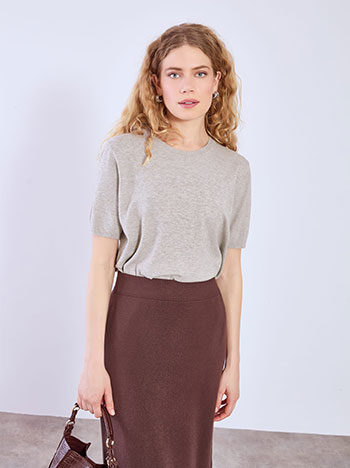 Πουλόβερ κοντομάνικο σε καφέ ανοιχτό