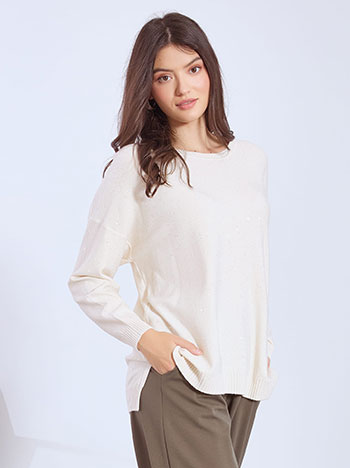 Πουλόβερ με παγιέτες σε μπεζ ανοιχτό