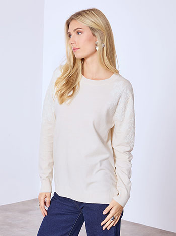 Sweater with broderie details in light beige