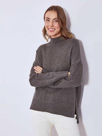 Sweater asymmetric knitted in dark grey